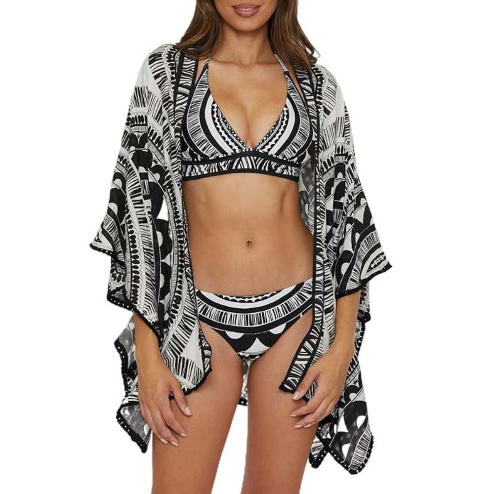 NWT Trina Turk Hula Fringe Kimono Cover Up Tunic One Size